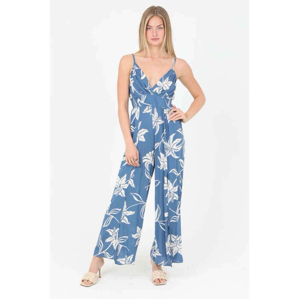 Angie Blue Floral Wide-Leg Jumpsuit